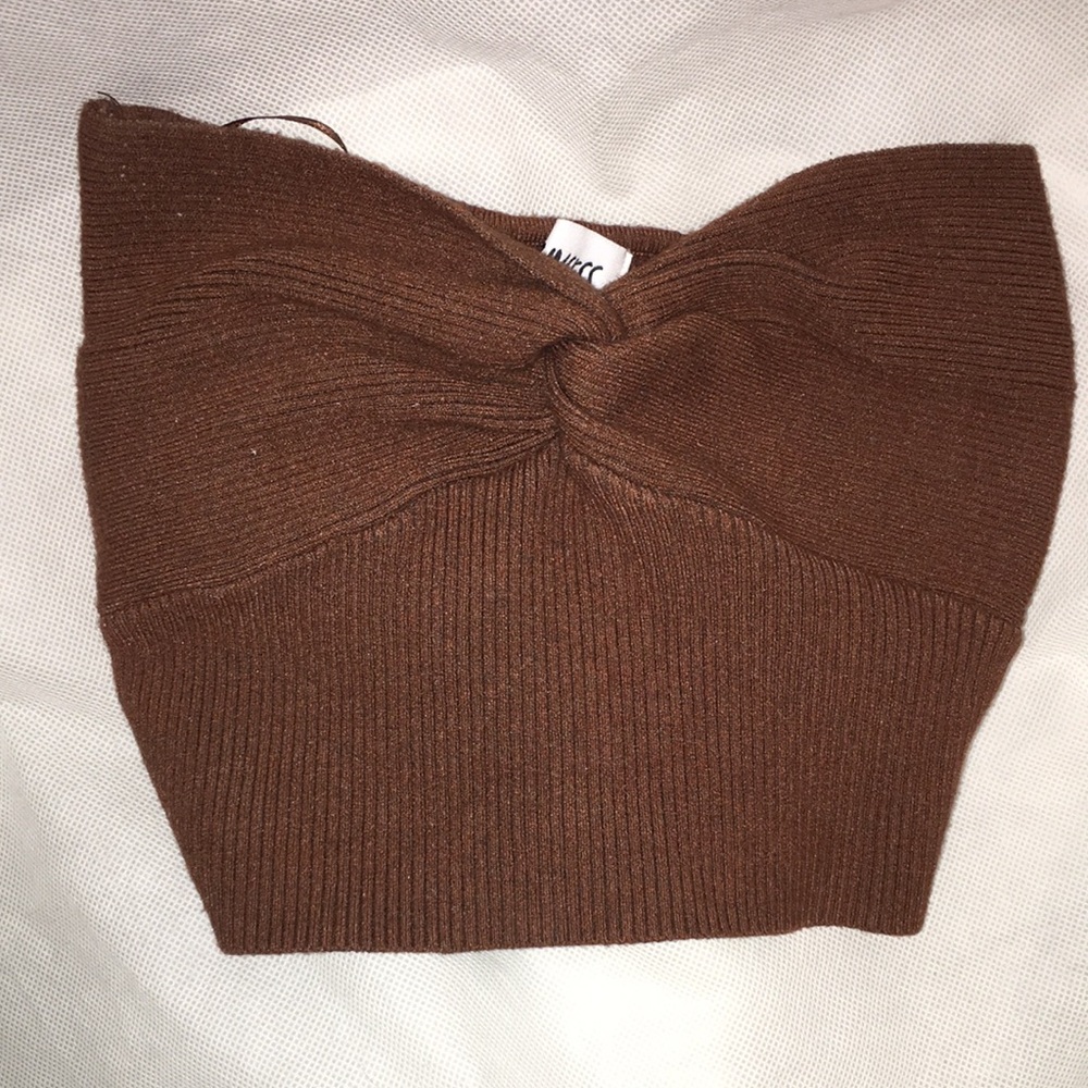 Princess Polly Strapless Crop Sweater Top | Brown | Size S/M